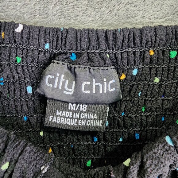 Women's Black City Chic Maxi Dress Emma Carnival Polka Dot Puff Sleeves M / 18 - Picture 7 of 11